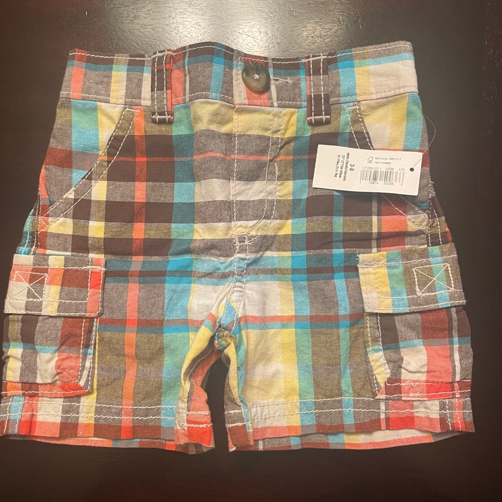 NWT Baby 3-6 Months White Polo Onesie & Plaid Shorts